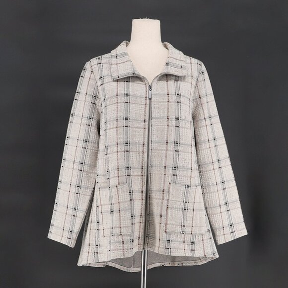 HABITAT Windowpane Plaid Swing Textured Jacket in Putty Gray Beige Size M - Picture 3 of 10